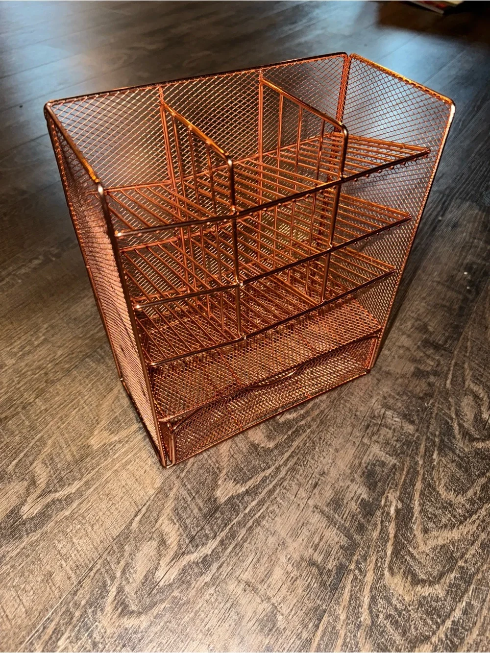 Metal Mesh Jewelry Organizer with Drawer - Copper Finish